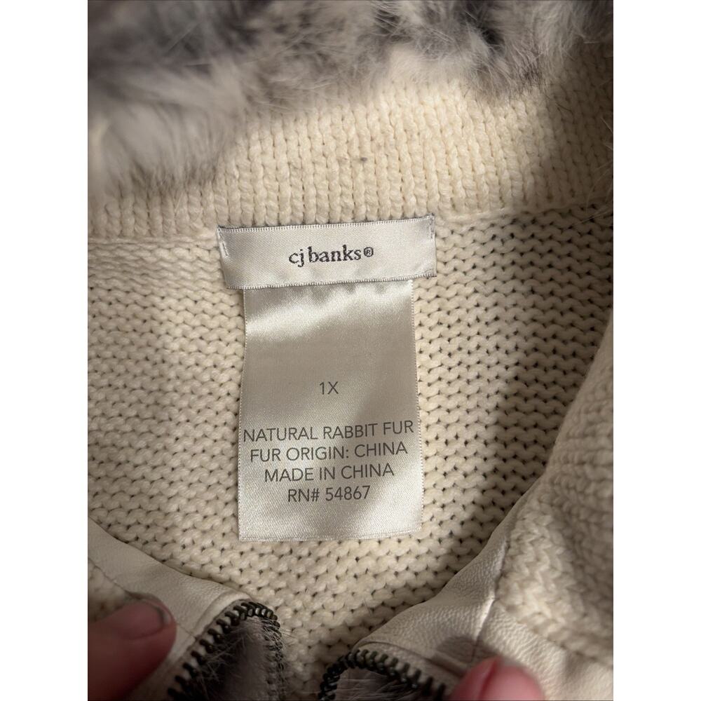 CJ Banks White Knit Vest Rabbit Fur 1 X - Picture 3 of 6